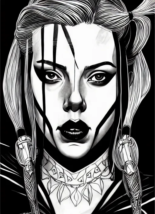 Image similar to symmetry concpet art, full shot, traditional ink, sketch, of scarlet johansson as harley quinn, line sketch, intricate, elegant, highly detailed, monochrome, digital painting, artstation, concept art, sharp focus, illustration, art by borderlands 3 and peter polach