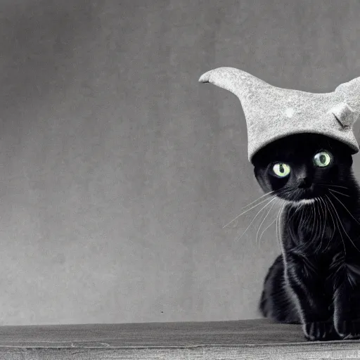 Image similar to photograph of a cat with witch's hat