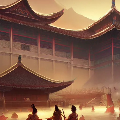 Prompt: beautiful render of tang dynasty, andreas rocha and greg rutkowski, trending on artstation, unreal engine, 8 k hd wallpaperjpeg artifact, blur, artfact