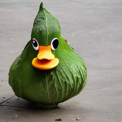 Image similar to a cabbage dressed as a duck