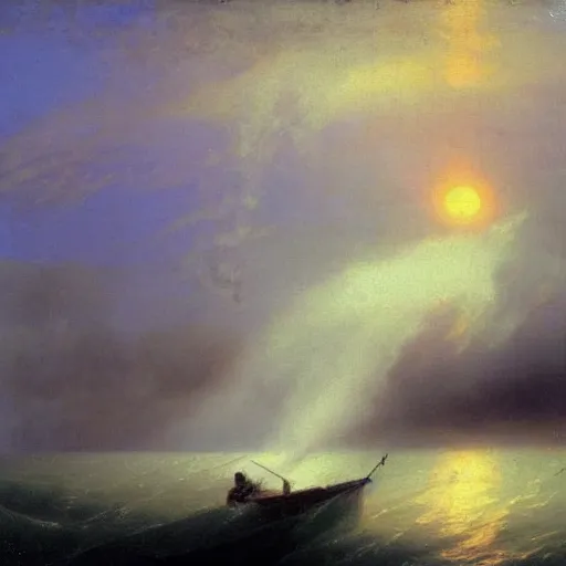 Image similar to tornado on the river, sunset, by ivan aivazovsky,