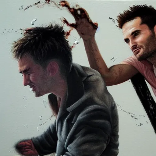 Prompt: the hyper - realistic painting of tom sturridge as sandman fighting against lucifer