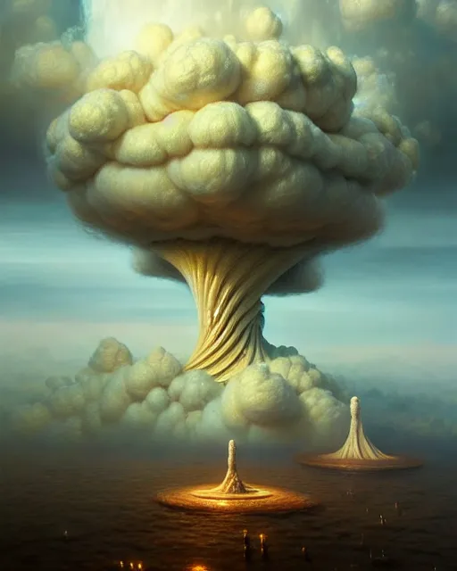 Image similar to a hyper - detailed 3 d render like a oil painting of venusian cloud farming, surrealism!!!!! surreal concept art, lifelike, photorealistic, digital painting, aesthetic, smooth, sharp focus, artstation hd, by greg rutkowski, bruce pennington, valentina remenar and asher duran,