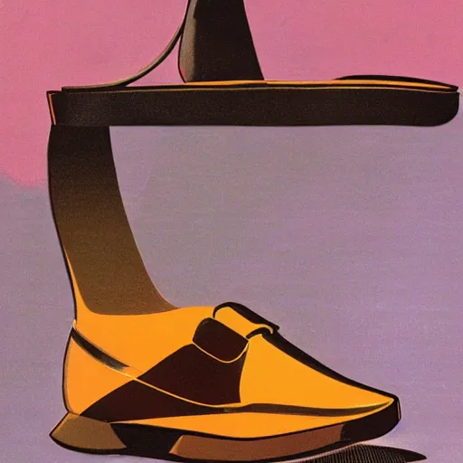 Prompt: concept art for shoes that can store meat, illustrated by syd mead, high quality