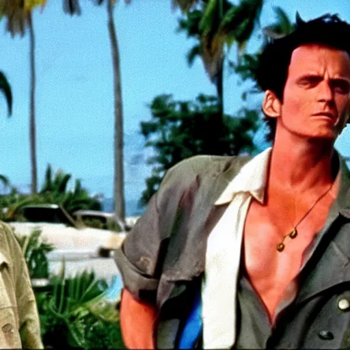 Prompt: a film still of Franky from one piece in Ace Ventura: Pet Detective(1994)