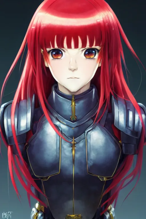 Image similar to portrait of Anime sister of battle, Warhammer 40000, cute-fine-face, red-short-hair pretty face, realistic shaded Perfect face, fine details. Anime. realistic shaded lighting by Ilya Kuvshinov katsuhiro otomo ghost-in-the-shell, magali villeneuve, artgerm, rutkowski, WLOP Jeremy Lipkin and Giuseppe Dangelico Pino and Michael Garmash and Rob Rey