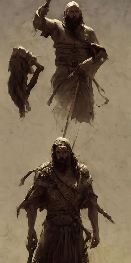 Image similar to a character study of the ancient historical biblical evil pagan king ahab of Israel by craig mullins and marc simonetti, Ross Tran and WLOP, by Andrew Wyeth and Gerald Brom, In the style of John singer Sargent and James gurney, ARTSTATION, cgsociety, polycount, character design, CINEMATIC, AWE INSPIRING, BEAUTIFUL, ART GERM