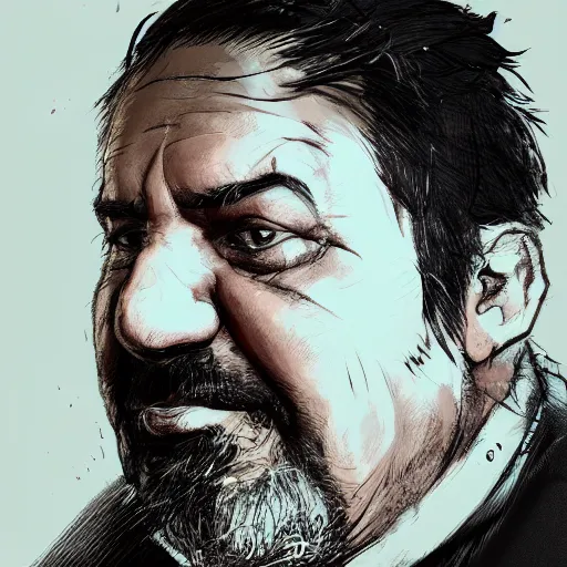 Prompt: portrait of Craig childs, an overweight 55 year old man with short gray hair and a thick, slightly long, round gray beard, round cheeks, wearing a checkered shirt, dramatic lighting, illustration by Greg rutkowski, yoji shinkawa, 4k, digital art, concept art, trending on artstation