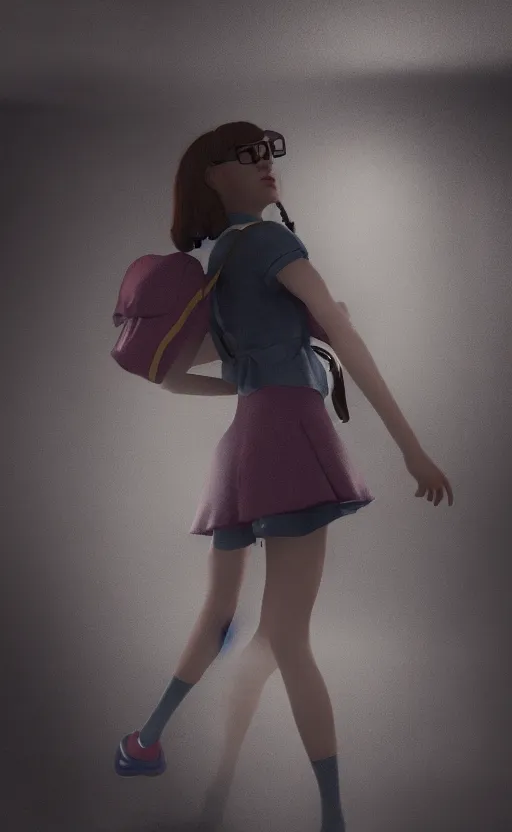 Image similar to school girl looking at the aky, gloomy and foggy atmosphere, octane render, cgsociety, artstation trending, horror scene, highly detailded