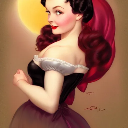 Prompt: a pinup of vivien leigh as snow white by charlie bowater and anna dittmann and gil elvgren.