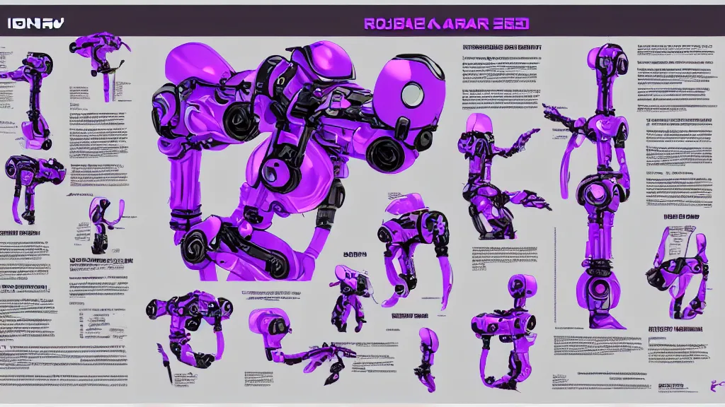 Image similar to A female robotic arm sci-fi prop reference sheet, bright purple and black, graffiti lettering, trending on artstation