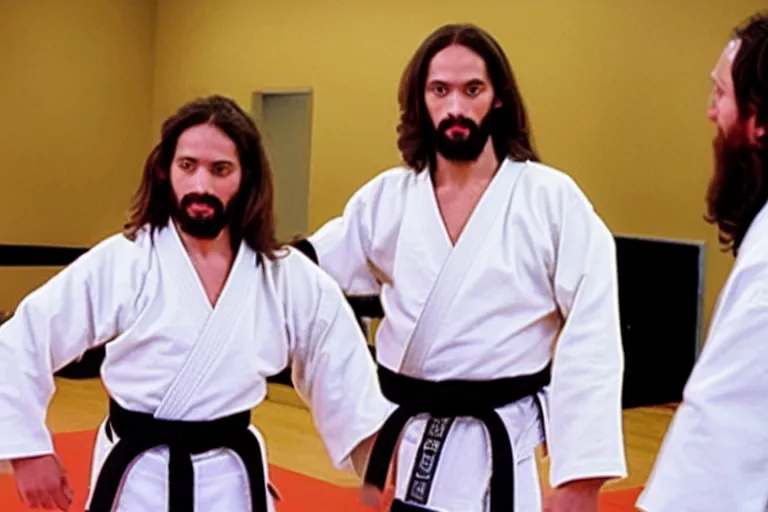 Image similar to photo of jesus learning karate in a dojo