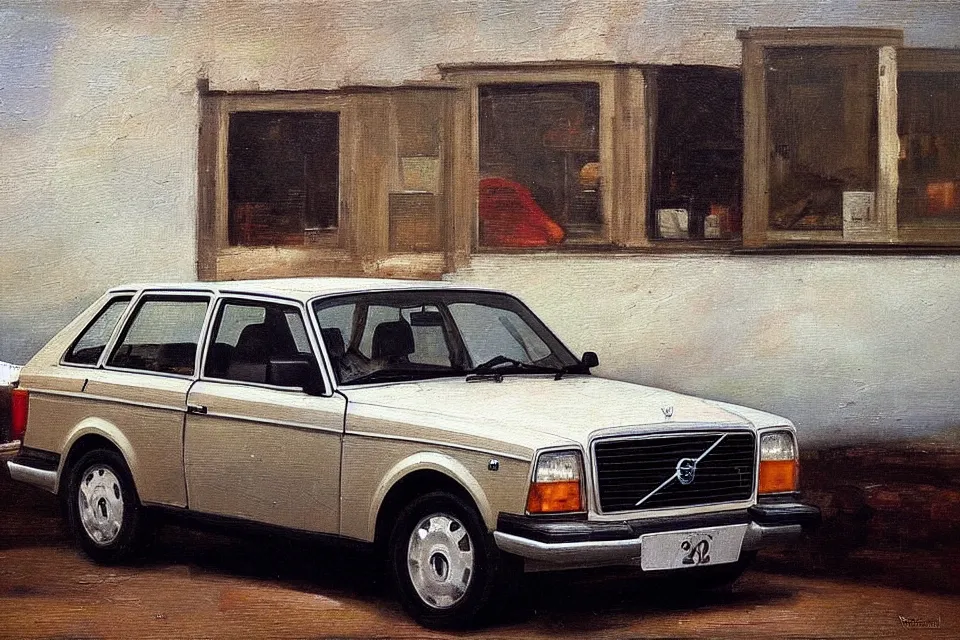 Image similar to volvo 240, oil painting, raphael high renaissance, stunning details