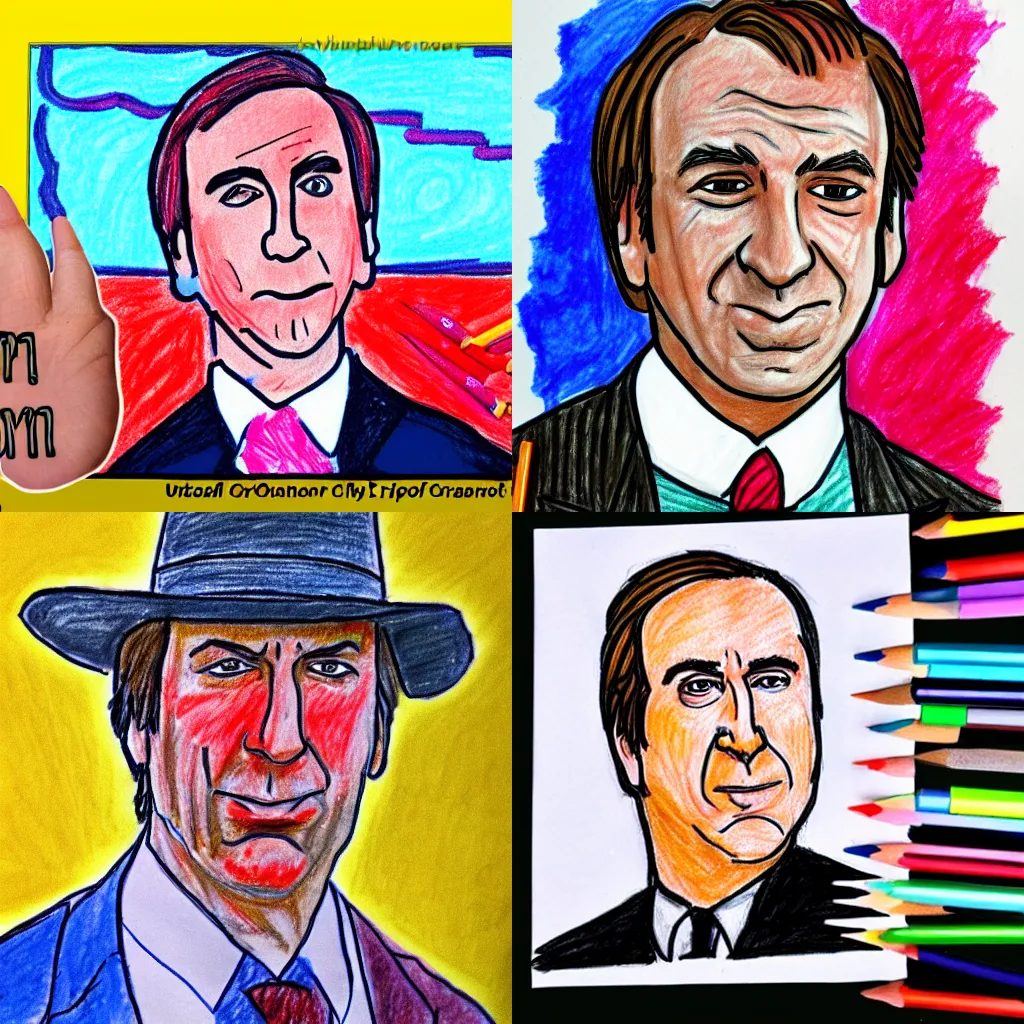 Prompt: Kids Crayon Drawing Of Saul Goodman, 4K