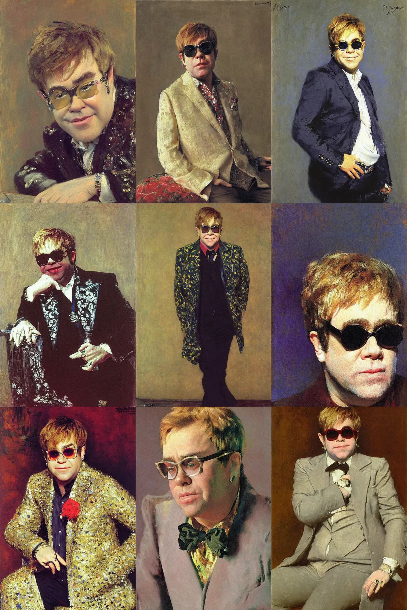 Image similar to Portrait of Elton John in 1970 by Ilya Repin