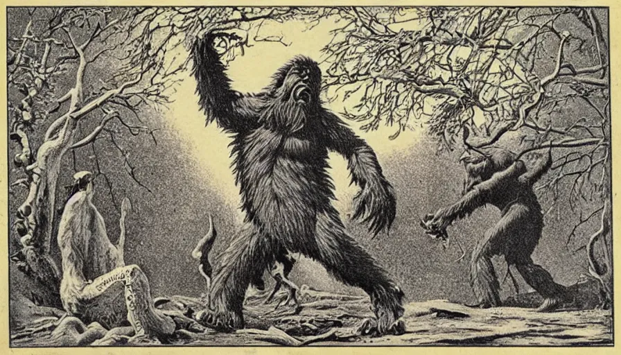 Prompt: intricate vintage scientific illustration of bigfoot,