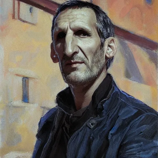 Image similar to a highly detailed beautiful portrait of christopher eccleston doctor who by gregory manchess, james gurney, james jean