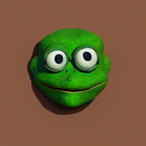 Image similar to clay head of pepe the frog, 3d sculpture, textured, fine detail, lifelike, photo, high resolution