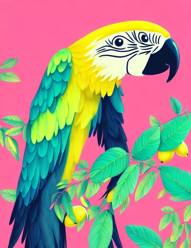 Image similar to a cute anthropomorphic macaw parrot girl anthro wearing a lemon lime ribbon, park background, very anime!!! kawaii!! furry!! intricate details, aesthetically pleasing pastel colors, scenic background, art by conrad roset and ilya kuvshinov. trending on deviantartstation