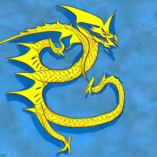 Image similar to illustration neon blue and yellow super cool dragon. trending on art station