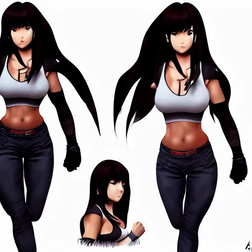 Image similar to head and body concept art of tifa lockhart, trending on artstation