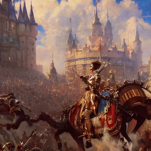 Image similar to uprising in the royal castle, events inside the castle, close up, painting by gaston bussiere, craig mullins, j. c. leyendecker, 4 k, 8 k, trending on artstation, artstationhd, artstationhq, highest detail