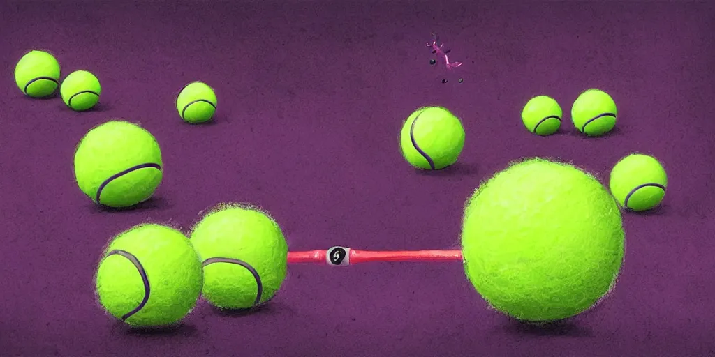 Image similar to tennis ball monsters playing on a tennis court, purple, digital art, fantasy, magic, chalk, chalked, trending on artstation, ultra detailed, detailed, fine details, professional illustration by basil gogos