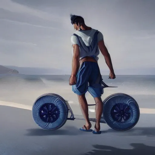 Image similar to concept art of a onewheel xr near sxm lagoon, by aenaluck, artgerm and roberto ferri and greg rutkowski, blue and white tones, digital painting, artstation, concept art, smooth, sharp foccus ilustration hq - h 7 6 8