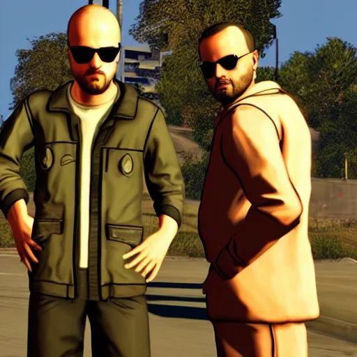 Prompt: Jessie Pinkman as GTA V character, cool pose, smoking