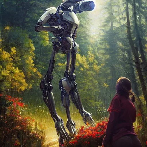 Image similar to epic cinematic hyperrealism masterpiece where an ecological robot appears. realistic poster with shaded lighting by craig mallismo, artgerm, jeremy lipkin and michael garmash, unreal engine, radiant light, detailed and complex environment, digital art, art station trends