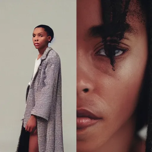 Image similar to realistic photoshooting for a new ssense!!! lookbook, color film photography, photo of a woman, photo in style of tyler mitchell, 3 5 mm, featured on vogue