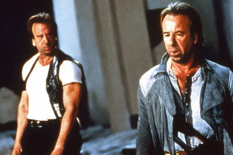 Image similar to film still of Alan Rickman as John McClane in Die Hard 1988