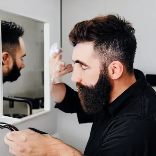 Image similar to man shaving beard into sink