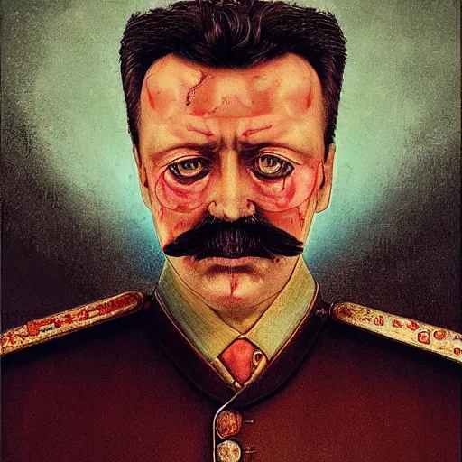 Image similar to igor ivanovich strelkov became bloody ugly worm, photo - realistic, color image, 2 k, highly detailed, bodyhorror, occult art