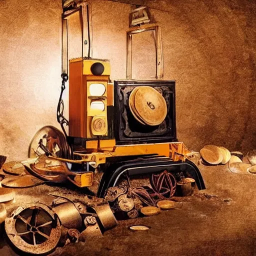 Prompt: I will fix such a machine, that from one end you can put a potato, and from the other end you will get gold. You will get so much money you will have no idea what to do with it, digital art, beautiful, award winning, great composition, amazing lighting