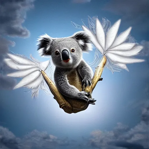 Prompt: a very cute koala skydiver, photorealistic digital art, hyper detailed