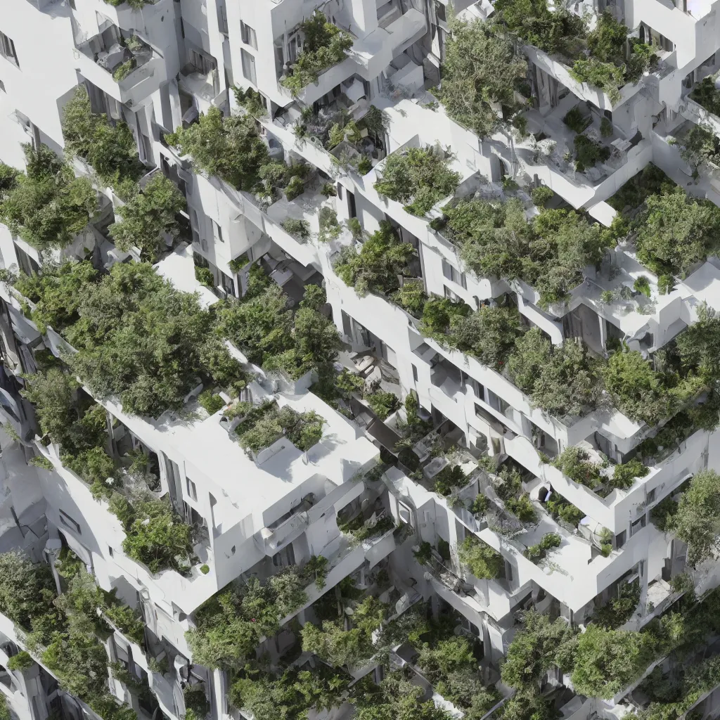 Image similar to 2 2 floor residential apartment, rooftop garden, olive trees