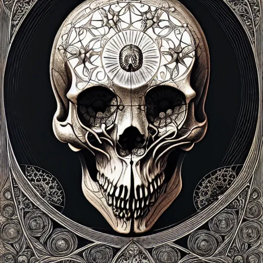 Image similar to art forms of nature by ernst haeckel, memento mori by arthur rackham, ornate antique porcelain beautiful skull mask, ultrasharp, photorealistic, hyperdetailed, octane render, polished, art nouveau, neo - gothic, gothic, intricate ornamental organic filigree, art nouveau botanicals, art forms of nature by ernst haeckel, horizontal symmetry, symbolist, visionary