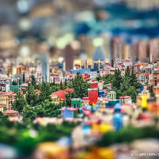 Image similar to tilt shift HDR f/1.8 photo of a cityscape made r turkey of Lego, realistic award winning photography