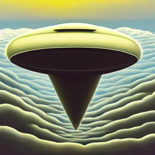 Image similar to big alien spaceship shaped like cloud hanging above city by jeffrey smith, oil on canvas