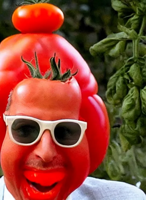 Image similar to jeff goldblum in a tomato outfit