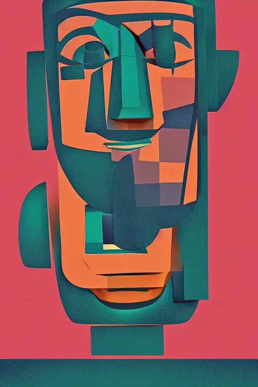 Image similar to cubist moai statue cutout digital illustration cartoon colorful beeple