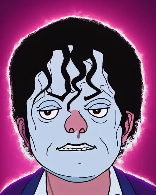 Image similar to portrait of michael jackson in the style of justin roiland. cinematic lighting. style of rick & morty. photographic, photography. by justin roiland