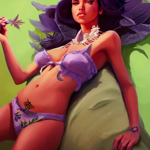 Image similar to marihuana goddess, female, art gta 5 cover, cannabis, smoking weed, 4 2 0, official fanart behance hd artstation by jesper ejsing, by rhads, makoto shinkai and lois van baarle, ilya kuvshinov, ossdraws