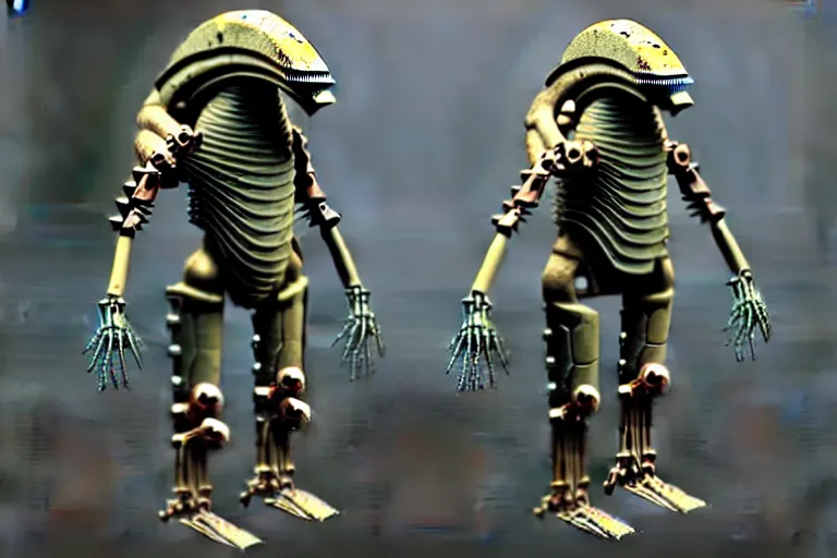 Image similar to armored up biomechanical waste disposal soldier, insectoid, muted colours, dark, sewage, amateur hr giger