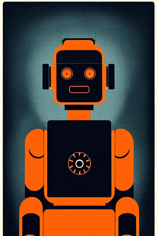 Image similar to a sad robot going for a jog+cloud city, Mads Berg, Karolis Strautniekas, film noir, stippled light, dramatic lighting,editorial illustration, detailed,fine texture, matte print, art deco, dark blue + dark orange, red, black, ((habitat 67 background))