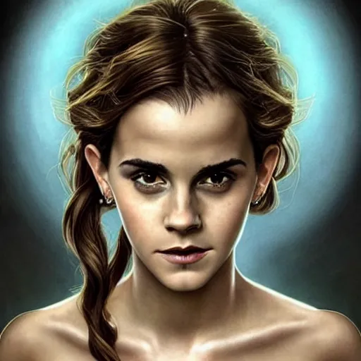 Image similar to Africa, beautiful portrait of Very funny actress Emma Watson like monkey face looking like an old monkey, Emma Watson actress blended monkey face, like , powerful , magic, thunders, dramatic lighting, intricate, wild, highly detailed, digital painting, artstation, concept art, smooth, sharp focus, illustration, art by artgerm and greg rutkowski and alphonse mucha, footage