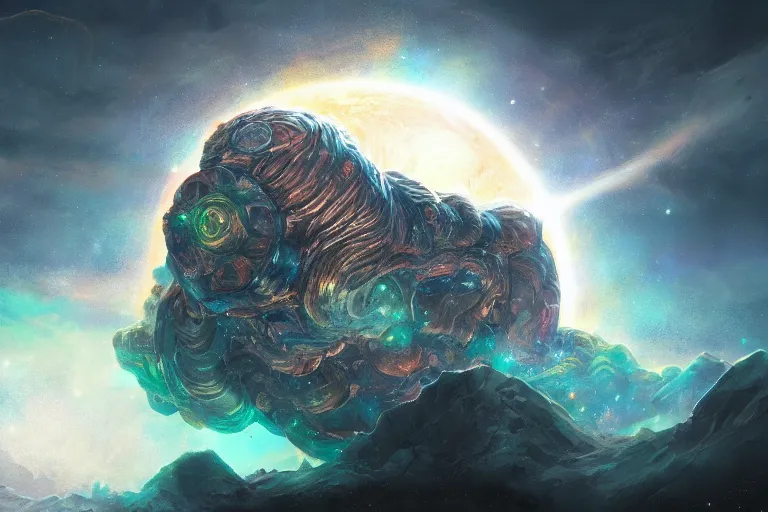 Image similar to a cosmic monster eating the sun, digital painting, mixed media, trending on artstation and deviantart, epic composition, highly detailed, 8 k