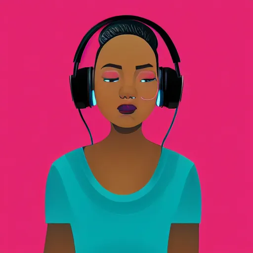 Prompt: a beautiful portrait illustration of a woman in with headphones by hed kandi, adobe illustrator