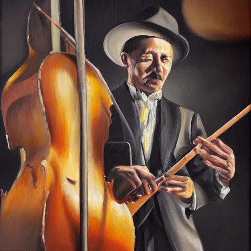 Image similar to oil on canvas, jazz party night, artstation, hyperrealism, high detail, centered, masterpiece